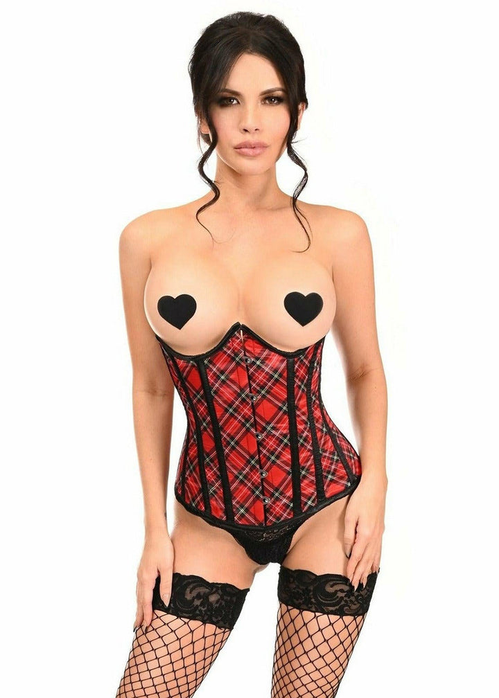 Lavish Red Plaid Open Cup Underwire Underbust Corset