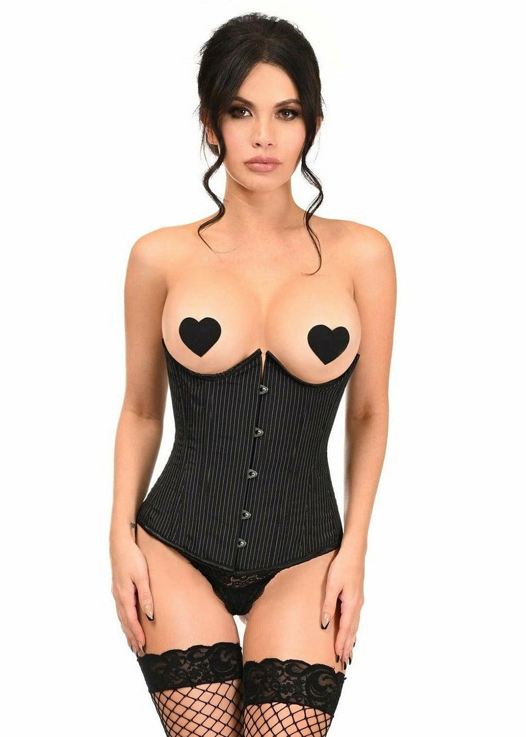 Lavish Pinstripe Underwire Open Cup Underbust Corset