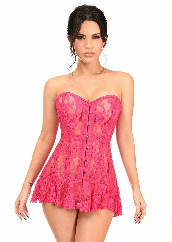 Lavish Fuchsia Sheer Lace Corset Dress