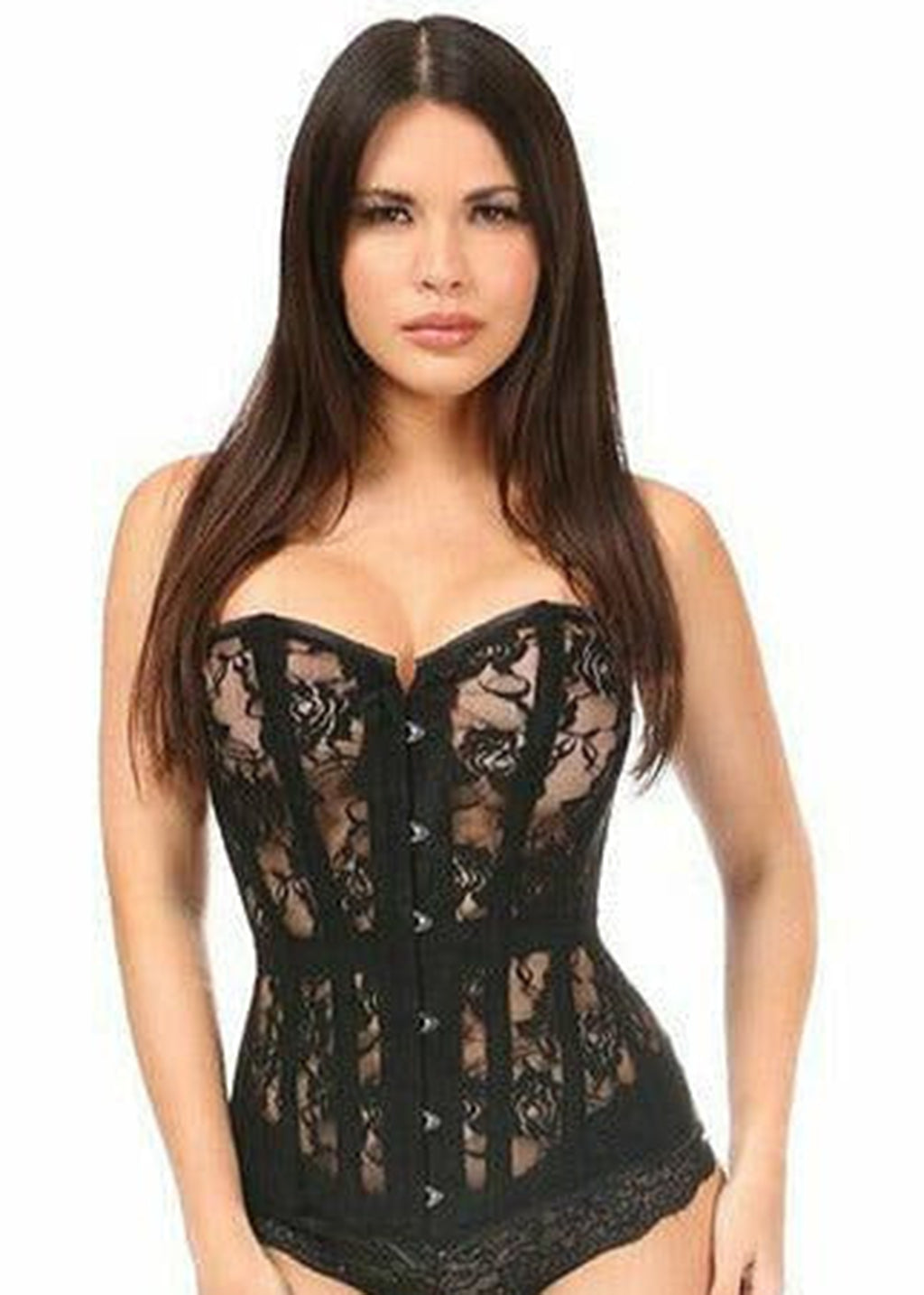 Lavish Black Sheer Lace Over Bust Corset