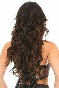 Lavish Black Fishnet & Faux Leather Lace-Up Short Bustier Top