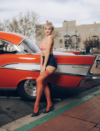 Sandra: Red Fishnet. No Regrets in These Red Nets. Petite to Plus Size Thigh Highs