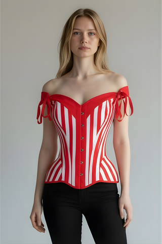 Top Drawer Red/White Striped Steel Boned Corset w/Straps