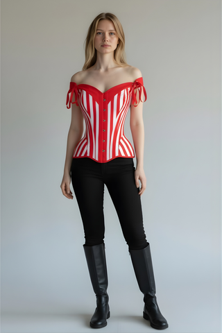 Top Drawer Red/White Striped Steel Boned Corset w/Straps