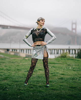 Elle: No Flush Beats This Pair of Diamond Thigh Highs. Petite to Plus Size