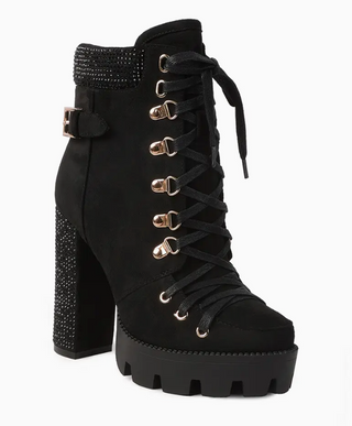 Birch Diamante Set Block Heeled Ankle Boot