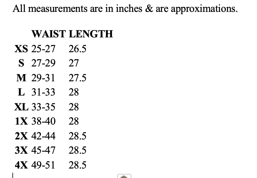 Size chart