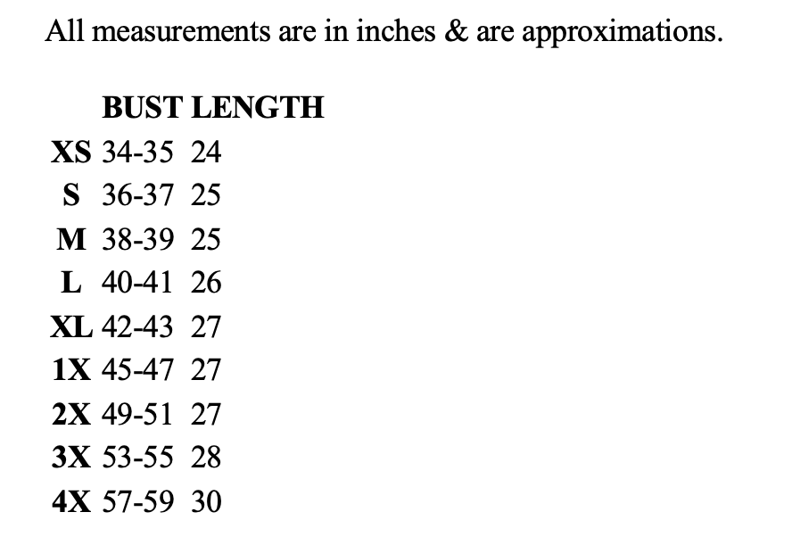 Size chart