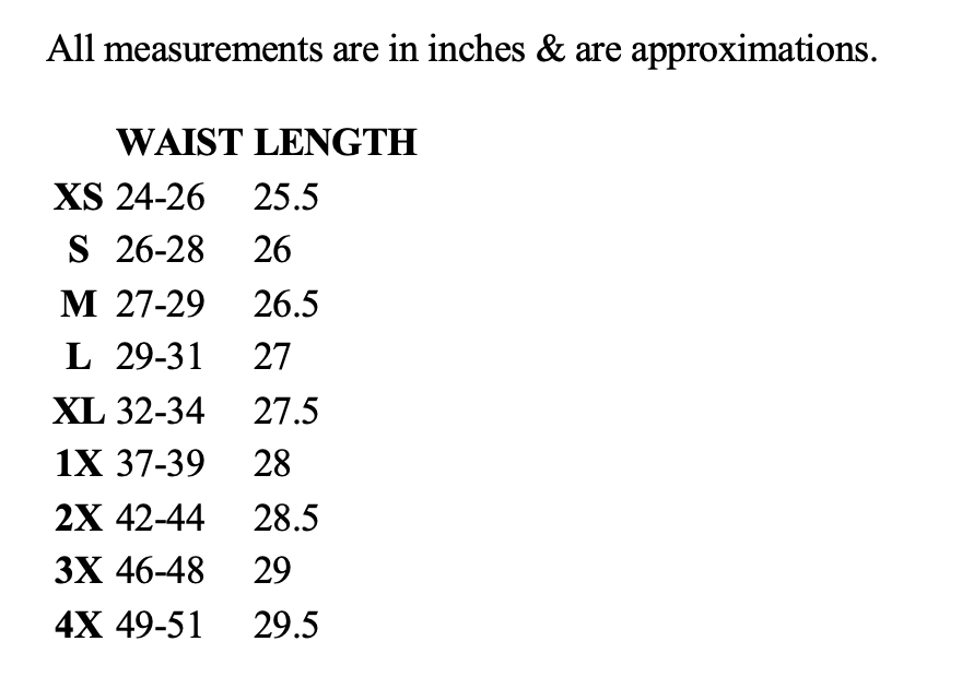 Size chart