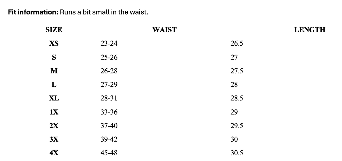 Size chart