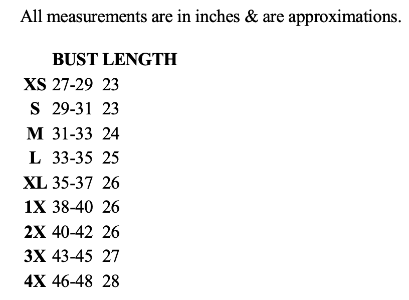 Size chart