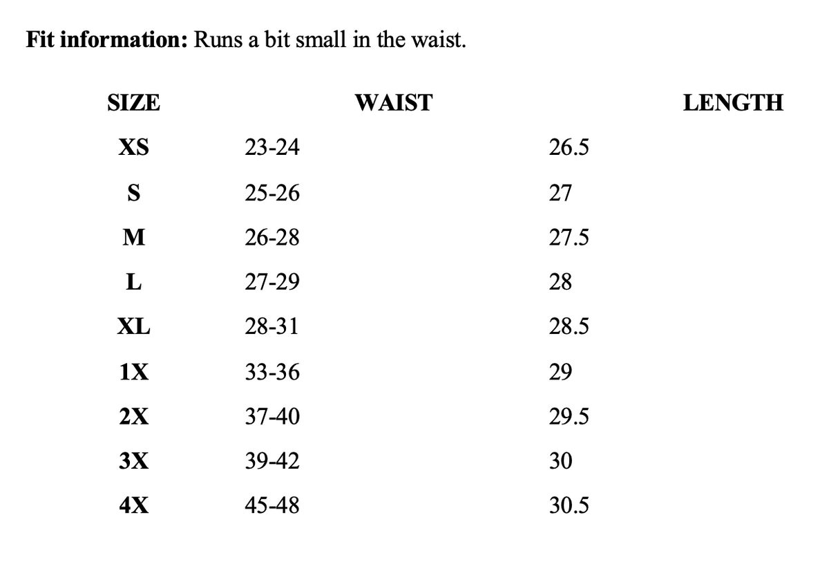 Size chart