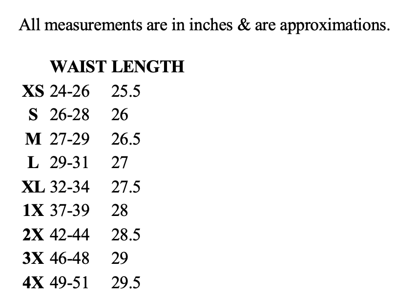 Size chart