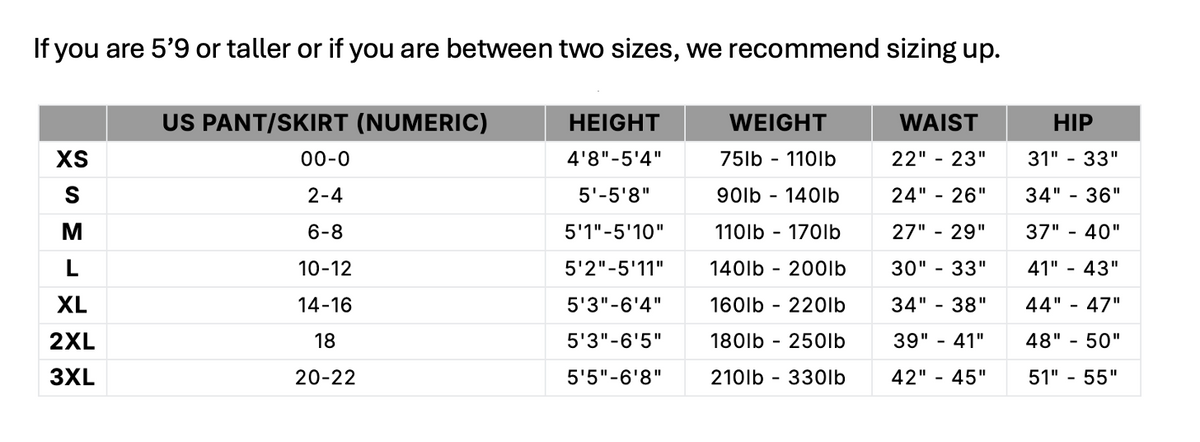 Size chart