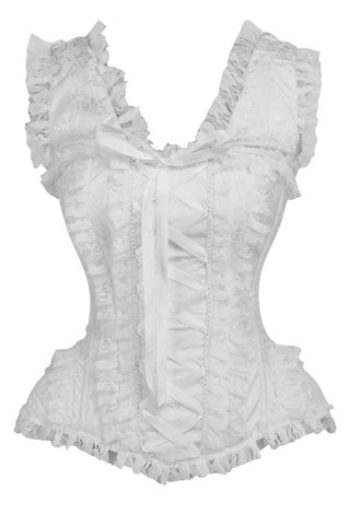 Top Drawer White Brocade & Lace Steel Boned Corset w/Cap Sleeves