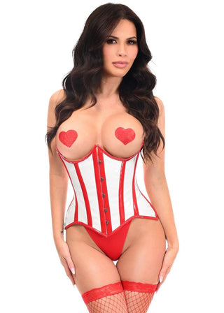 Top Drawer White/Red Vinyl Patent PVC Underwire Curvy Cut Cincher Corset