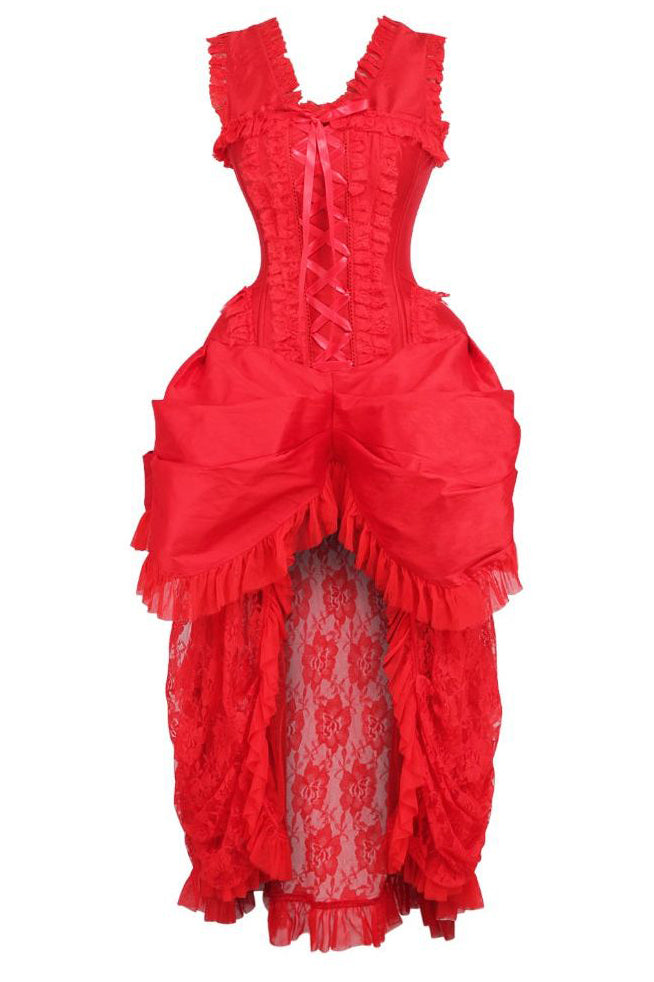 Top Drawer Steel Boned Red Lace Victorian Bustle Corset Dress