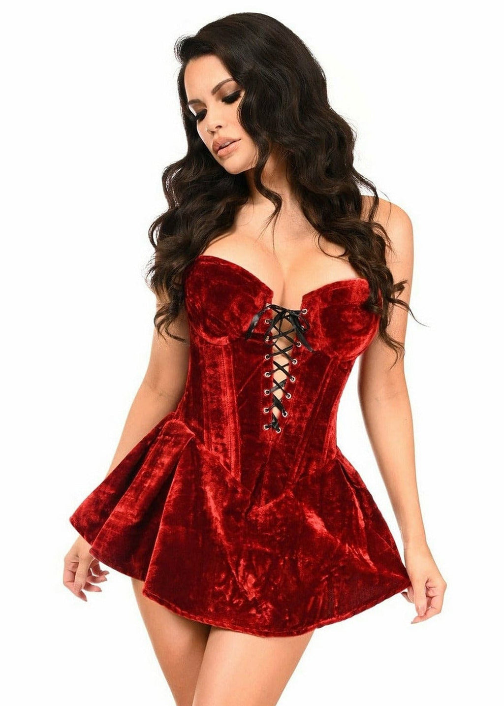 Dark Red Velvet Steel Boned Corset Dress