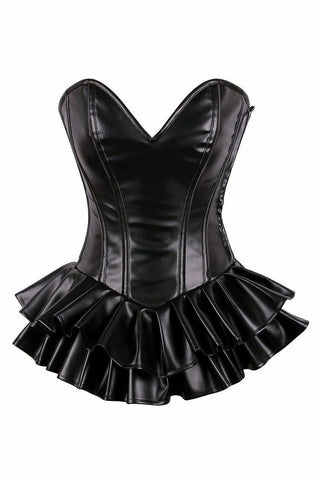 Black Faux Leather Steel Boned Mini Corset Dress