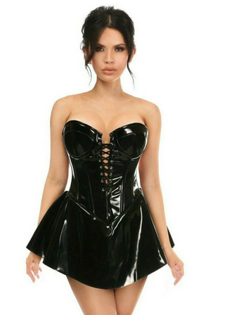 Black Patent Steel Boned Corset Dress