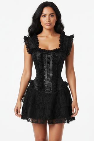 Top Drawer Steel Boned Black Lace Victorian Corset Dress