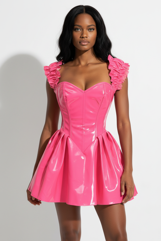 Hot Pink Patent PVC Vinyl Corset Dress