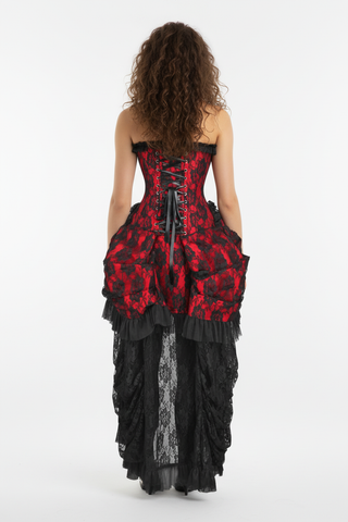Top Drawer Steel Boned Red w/Black Lace Bustle Corset Dress