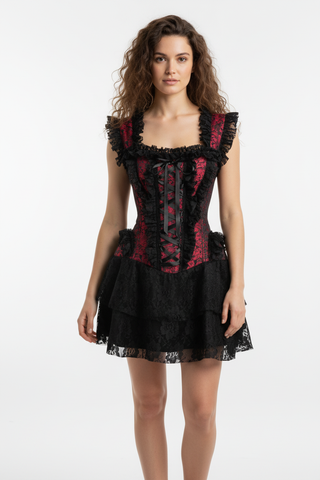 Top Drawer Steel Boned Red/Black Lace Victorian Corset Dress