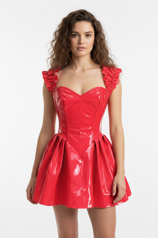 Red Patent PVC Vinyl Corset Dress