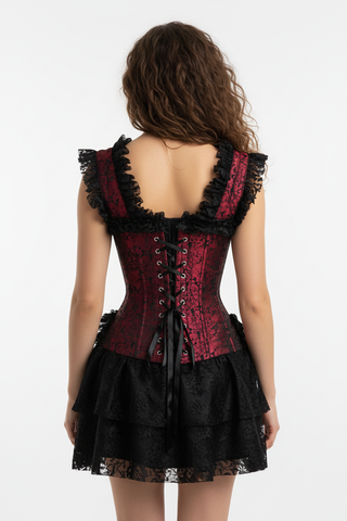 Top Drawer Steel Boned Red/Black Lace Victorian Corset Dress
