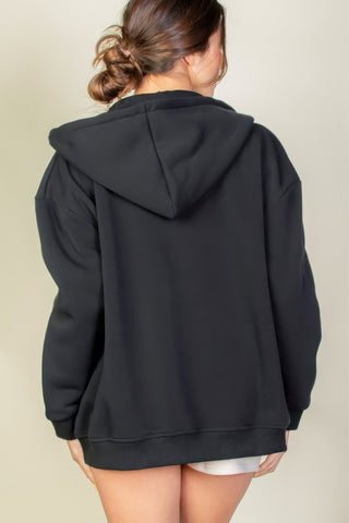 Graphic Drop Shoulder Zipper Up Hoodie