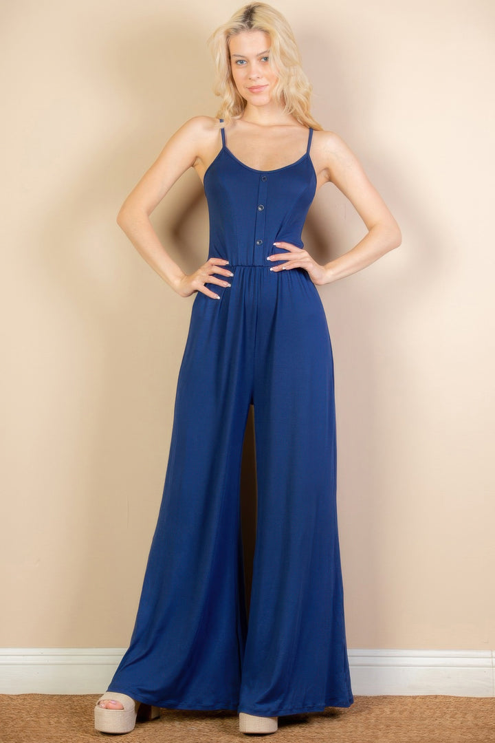 Button Front Wide Leg Jumpsuit