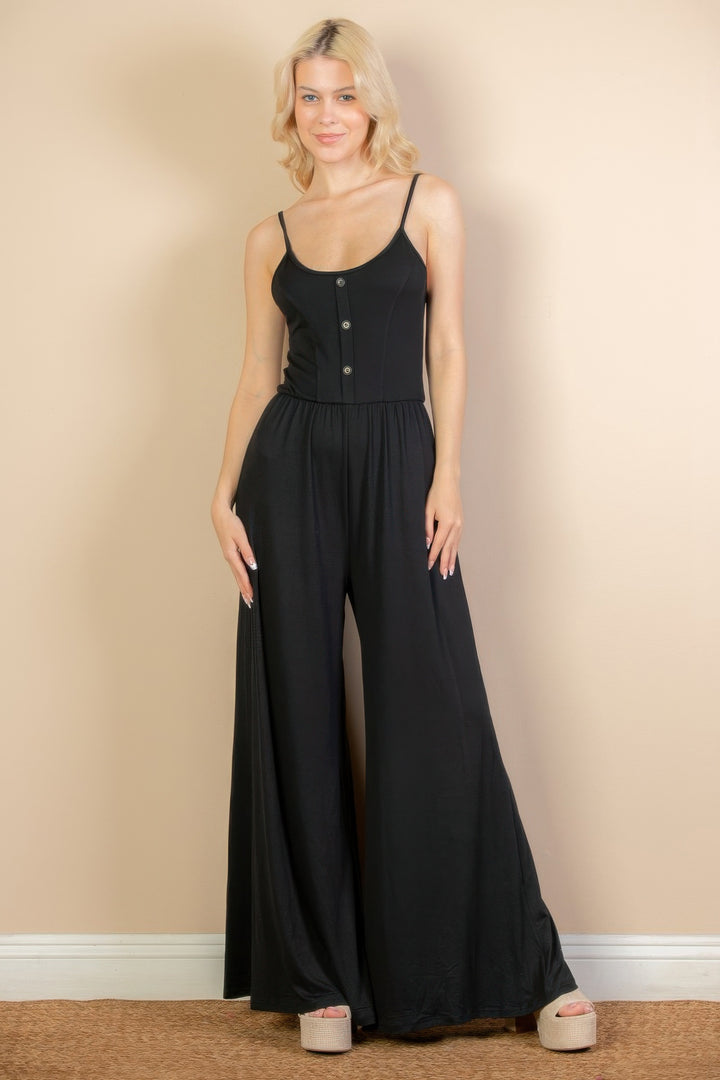 Button Front Wide Leg Jumpsuit