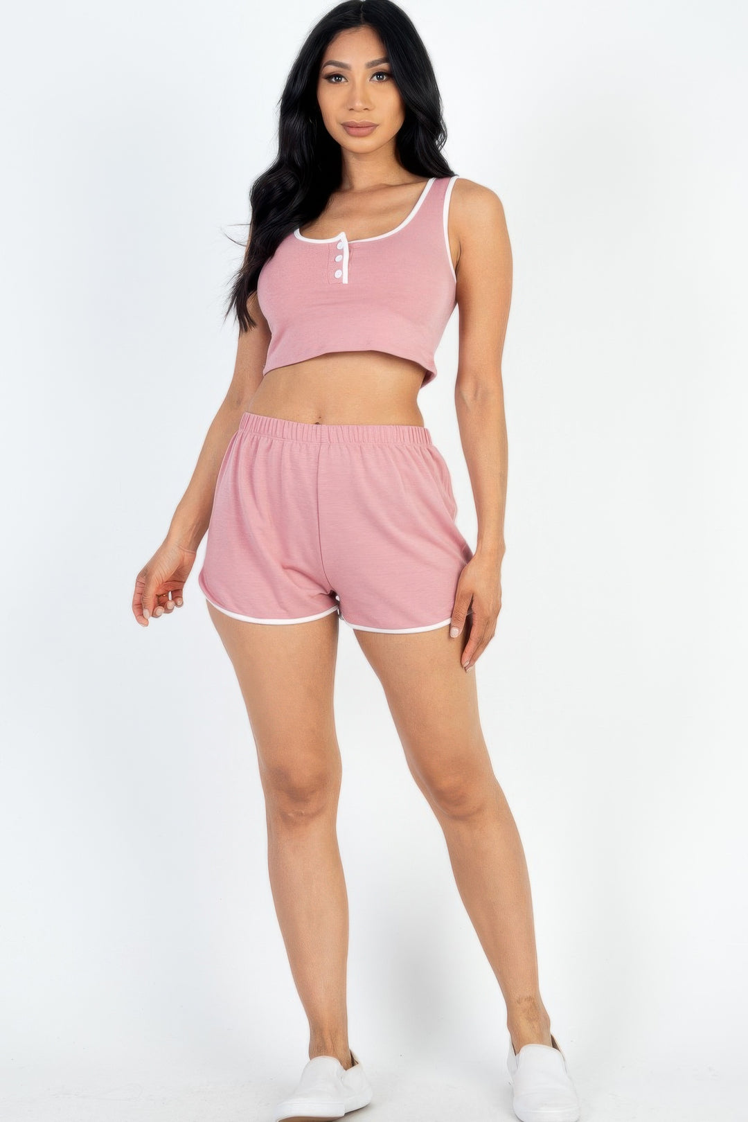 Casual French Terry Tank Top And Shorts Set