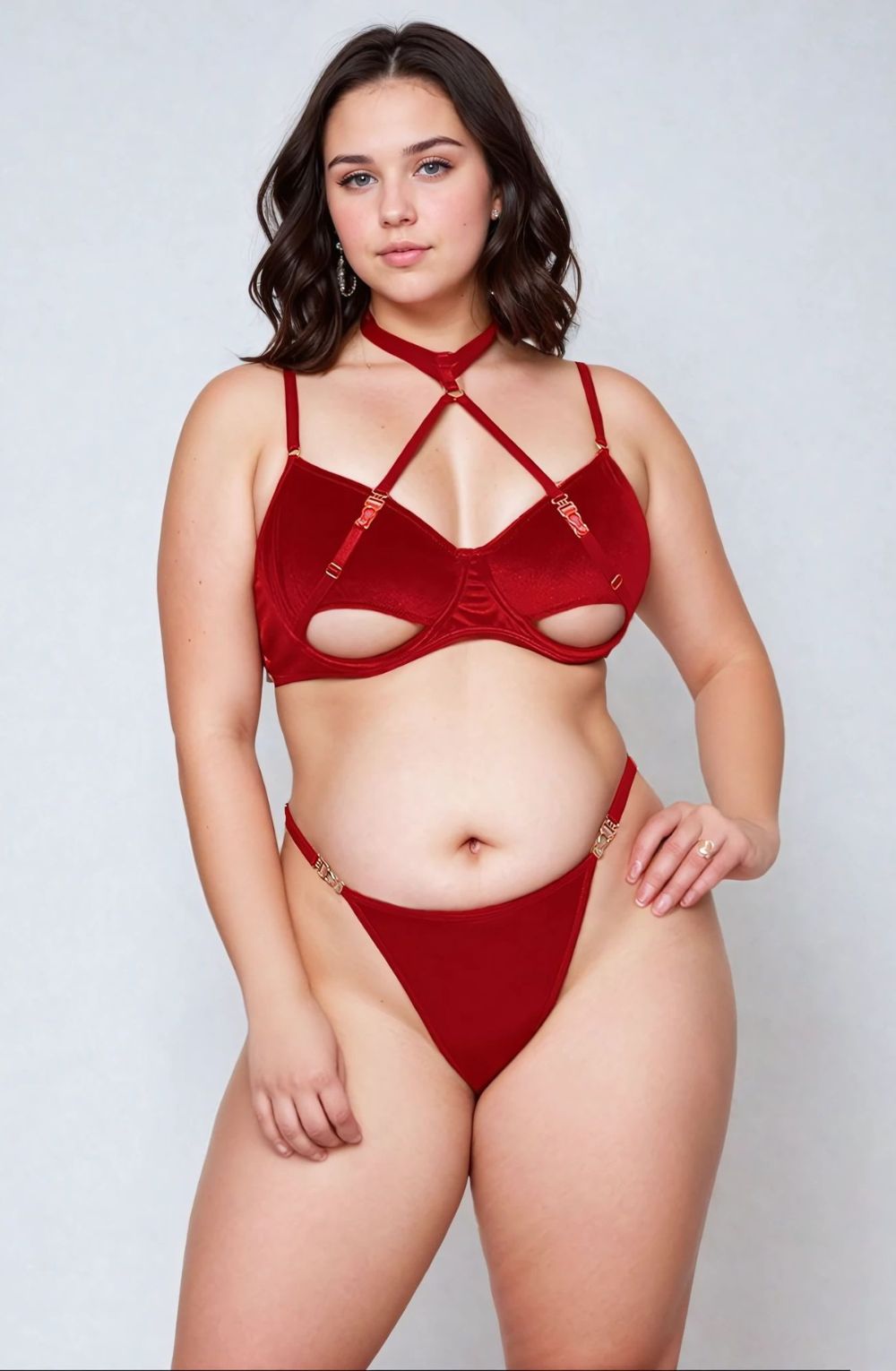 YesX YX872Q Hollow Cut Halter Bra Set Plus