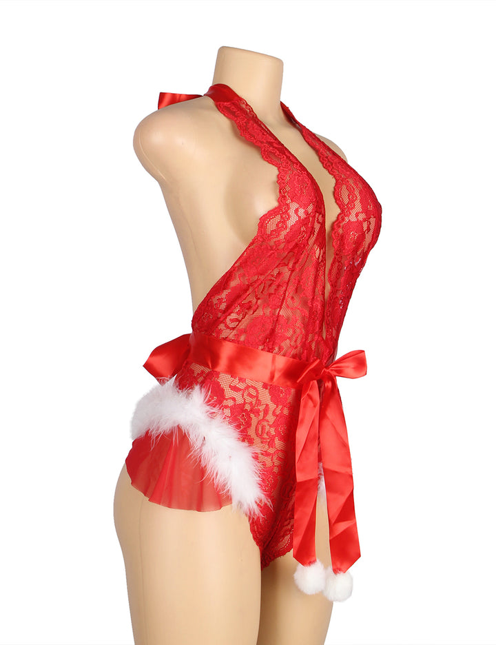 YesX YX874Q Christmas Sexy Halter Neck Teddy Plus