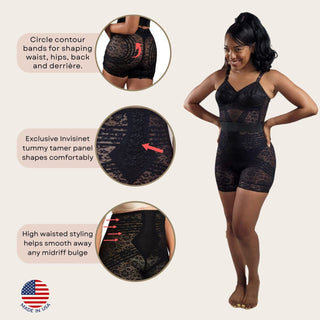 Style 6207 |  No Roll High Waist Lace Thigh Slimmer with Extra Firm Support
