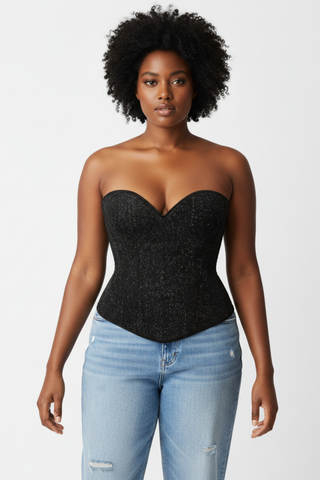 Lavish Black Glitter Side Zipper Corset