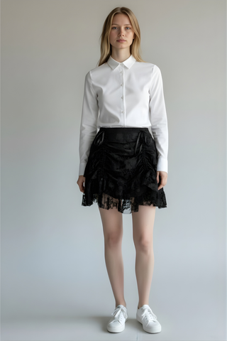 Black Lace Ruched Bustle Skirt