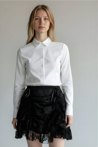 Black Lace Ruched Bustle Skirt