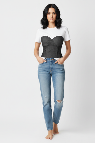 Lavish Black Denim Underwire Bustier