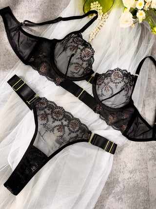 Golden Noir Bloom Lingerie Set