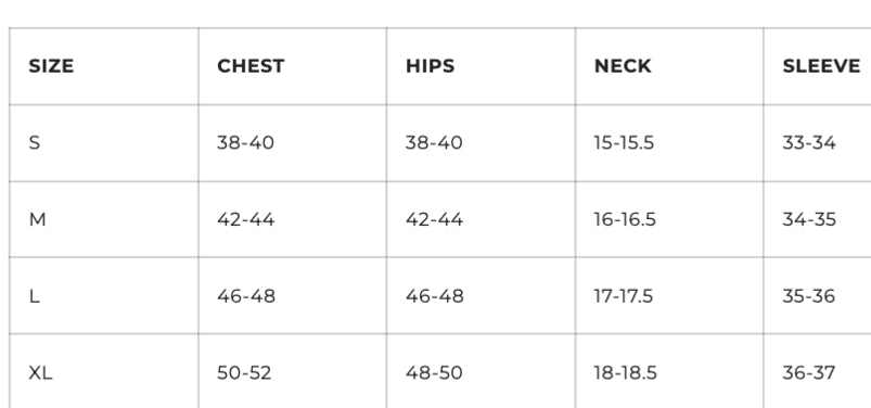 Size chart