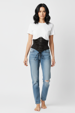 Lavish Black Brocade Corset Belt Cincher