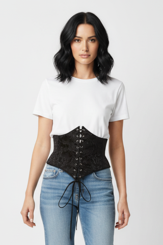 Lavish Black Brocade Corset Belt Cincher