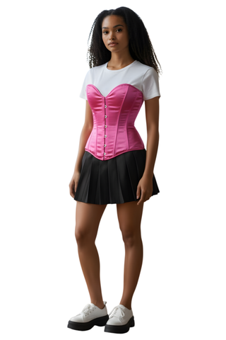 Hot Pink Satin Overbust Corset Sweetheart Neckline Busk Closure