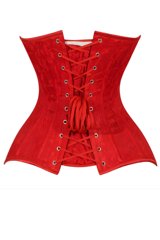 Red Lace Overbust Corset Sweetheart Neckline Busk Closure