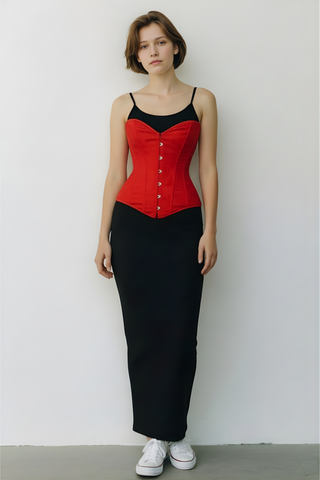 Red Lace Overbust Corset Sweetheart Neckline Busk Closure