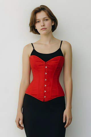 Red Lace Overbust Corset Sweetheart Neckline Busk Closure