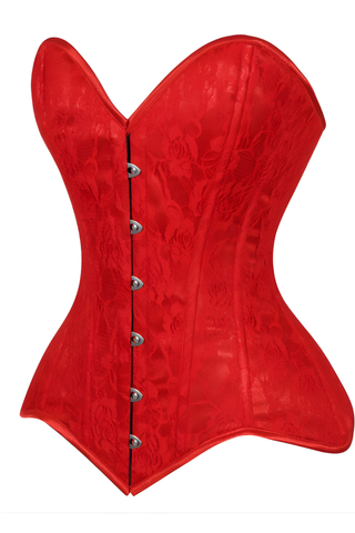 Red Lace Overbust Corset Sweetheart Neckline Busk Closure